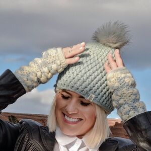 Handmade Chunky Knit 100% Wool Crochet Beanie – Slouchy Winter Hat Blue gray